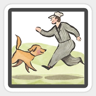 Man with cutie dog Sticker